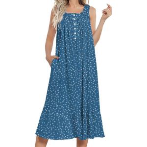 image:imageEkouaer Womens Nightgowns Long Sleeveless Night gown with Pockets Soft Ladies NightdressDog Footprints