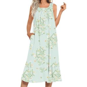 image:imageEkouaer Womens Nightgowns Long Sleeveless Night gown with Pockets Soft Ladies NightdressFloral Light Green