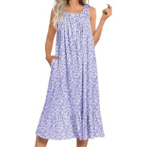 image:imageEkouaer Womens Nightgowns Long Sleeveless Night gown with Pockets Soft Ladies NightdressFloral Purple