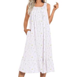 image:imageEkouaer Womens Nightgowns Long Sleeveless Night gown with Pockets Soft Ladies NightdressFloral White