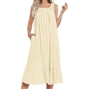 image:imageEkouaer Womens Nightgowns Long Sleeveless Night gown with Pockets Soft Ladies NightdressLemon