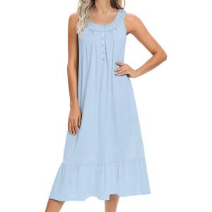 image:imageEkouaer Womens Nightgowns Long Sleeveless Night gown with Pockets Soft Ladies NightdressLight Blue