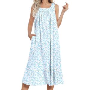 image:imageEkouaer Womens Nightgowns Long Sleeveless Night gown with Pockets Soft Ladies NightdressVine Blue