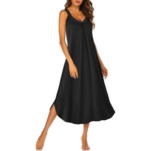 image:imageEkouaer Womens Sleeveless Nightgown Full Slip Nightshirt Long Nightwear Full Length Loungewear Tank Nightdress S2XLBlack