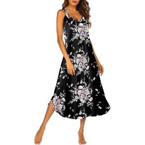 image:imageEkouaer Womens Sleeveless Nightgown Full Slip Nightshirt Long Nightwear Full Length Loungewear Tank Nightdress S2XLBlack Flower