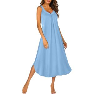 image:imageEkouaer Womens Sleeveless Nightgown Full Slip Nightshirt Long Nightwear Full Length Loungewear Tank Nightdress S2XLLight Blue