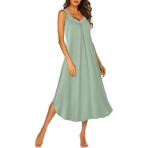 image:imageEkouaer Womens Sleeveless Nightgown Full Slip Nightshirt Long Nightwear Full Length Loungewear Tank Nightdress S2XLLight Green