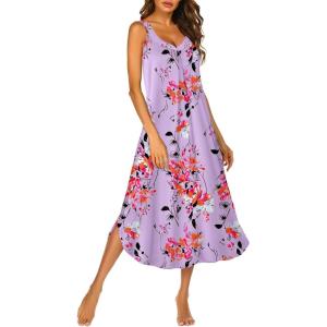 image:imageEkouaer Womens Sleeveless Nightgown Full Slip Nightshirt Long Nightwear Full Length Loungewear Tank Nightdress S2XLLilac Flowers