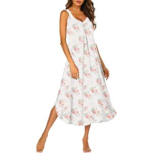 image:imageEkouaer Womens Sleeveless Nightgown Full Slip Nightshirt Long Nightwear Full Length Loungewear Tank Nightdress S2XLPink Flower