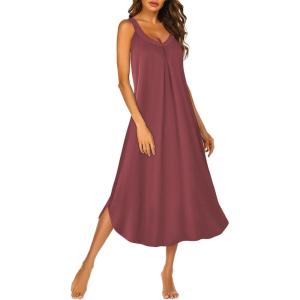 image:imageEkouaer Womens Sleeveless Nightgown Full Slip Nightshirt Long Nightwear Full Length Loungewear Tank Nightdress S2XLPurple Red
