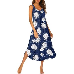 image:imageEkouaer Womens Sleeveless Nightgown Full Slip Nightshirt Long Nightwear Full Length Loungewear Tank Nightdress S2XLSilhouette Flowers