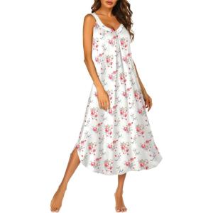 image:imageEkouaer Womens Sleeveless Nightgown Full Slip Nightshirt Long Nightwear Full Length Loungewear Tank Nightdress S2XLWhite Peach