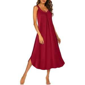 image:imageEkouaer Womens Sleeveless Nightgown Full Slip Nightshirt Long Nightwear Full Length Loungewear Tank Nightdress S2XLWine Red