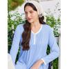 image:imageEkouaer Cotton Nightgowns for Women Long Sleeve Nightgown Full Length Night Gown Soft Comfy Nightdress Button Sleep ShirtsLight Blue