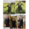 image:imageEkouaer Nightgowns for Women Button Down Night Shirt Long Sleeve Ribbed Knit VNeck Sleepwear Pajama DressBlack