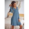 image:imageEkouaer Nightgowns for Women Button Down Night Shirt Long Sleeve Ribbed Knit VNeck Sleepwear Pajama DressBlue