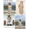 image:imageEkouaer Nightgowns for Women Button Down Night Shirt Long Sleeve Ribbed Knit VNeck Sleepwear Pajama DressCamel