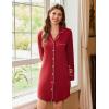 image:imageEkouaer Nightgowns for Women Long Sleeve Nightshirt Button Down Sleepshirt Nightdress Boyfriend Sleepwear SXXXLDark Red