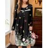image:imageEkouaer Nightgowns for Women Long Sleeve Sleepshirt Button Nightshirt Floral Sleepwear Night Dress with Pockets SXXXLBlack Leaf  Butterfly