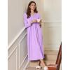 image:imageEkouaer Womens Long Sleeve Nightgown Full Length Sleepwear Long Sleepshirts Henley Sleep DressAapurple