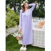 image:imageEkouaer Womens Long Sleeve Nightgown Full Length Sleepwear Long Sleepshirts Henley Sleep DressAapurple Flowers