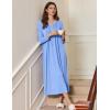 image:imageEkouaer Womens Long Sleeve Nightgown Full Length Sleepwear Long Sleepshirts Henley Sleep DressAasky Blue