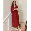 image:imageEkouaer Womens Long Sleeve Nightgown Full Length Sleepwear Long Sleepshirts Henley Sleep DressAawine Red