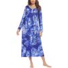 image:imageEkouaer Womens Long Sleeve Nightgown Full Length Sleepwear Long Sleepshirts Henley Sleep DressAblue Tiedye