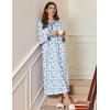 image:imageEkouaer Womens Long Sleeve Nightgown Full Length Sleepwear Long Sleepshirts Henley Sleep DressAblue Watercolor Flowers