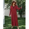 image:imageEkouaer Womens Long Sleeve Nightgown Full Length Sleepwear Long Sleepshirts Henley Sleep DressBbredblack Grid