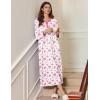 image:imageEkouaer Womens Long Sleeve Nightgown Full Length Sleepwear Long Sleepshirts Henley Sleep DressBig Pink Flower