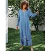 image:imageEkouaer Womens Long Sleeve Nightgown Full Length Sleepwear Long Sleepshirts Henley Sleep DressBlue Ink Flower