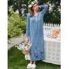 image:imageEkouaer Womens Long Sleeve Nightgown Full Length Sleepwear Long Sleepshirts Henley Sleep DressBlue Ink Flower