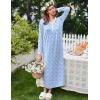 image:imageEkouaer Womens Long Sleeve Nightgown Full Length Sleepwear Long Sleepshirts Henley Sleep DressBlue Leaves