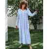 image:imageEkouaer Womens Long Sleeve Nightgown Full Length Sleepwear Long Sleepshirts Henley Sleep DressBlue Leaves