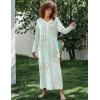 image:imageEkouaer Womens Long Sleeve Nightgown Full Length Sleepwear Long Sleepshirts Henley Sleep DressGreen Daisy
