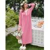 image:imageEkouaer Womens Long Sleeve Nightgown Full Length Sleepwear Long Sleepshirts Henley Sleep DressPink