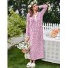 image:imageEkouaer Womens Long Sleeve Nightgown Full Length Sleepwear Long Sleepshirts Henley Sleep DressPink Flowers