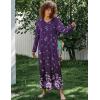 image:imageEkouaer Womens Long Sleeve Nightgown Full Length Sleepwear Long Sleepshirts Henley Sleep DressPurple Flower