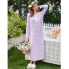 image:imageEkouaer Womens Long Sleeve Nightgown Full Length Sleepwear Long Sleepshirts Henley Sleep DressPurple Flowers