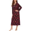 image:imageEkouaer Womens Long Sleeve Nightgown Full Length Sleepwear Long Sleepshirts Henley Sleep DressRed Flowers