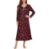 image:imageEkouaer Womens Long Sleeve Nightgown Full Length Sleepwear Long Sleepshirts Henley Sleep DressRed Flowers