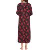 image:imageEkouaer Womens Long Sleeve Nightgown Full Length Sleepwear Long Sleepshirts Henley Sleep DressRed Flowers