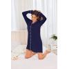 image:imageEkouaer Womens Nightgown Long Sleeve Nightshirt Button Down Sleepshirt Boyfriend Sleepwear Pajama Dress SXXLNavy Blue