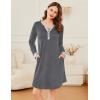image:imageEkouaer Womens Nightgown Long Sleeve Sleepshirt Button Down Nightshirt V Neck Pajama Dress with Pockets SXXXLGrey
