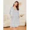 image:imageEkouaer Womens Nightgown Long Sleeve Sleepshirt Button Down Nightshirt V Neck Pajama Dress with Pockets SXXXLLight Grey Stripe