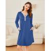image:imageEkouaer Womens Nightgown Long Sleeve Sleepshirt Button Down Nightshirt V Neck Pajama Dress with Pockets SXXXLNavy