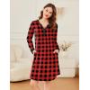 image:imageEkouaer Womens Nightgown Long Sleeve Sleepshirt Button Down Nightshirt V Neck Pajama Dress with Pockets SXXXLRed and Black Plaid