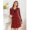 image:imageEkouaer Womens Nightgown Long Sleeve Sleepshirt Button Down Nightshirt V Neck Pajama Dress with Pockets SXXXLRed and Black Plaid