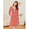 image:imageEkouaer Womens Nightgown Long Sleeve Sleepshirt Button Down Nightshirt V Neck Pajama Dress with Pockets SXXXLRed and White Stripe